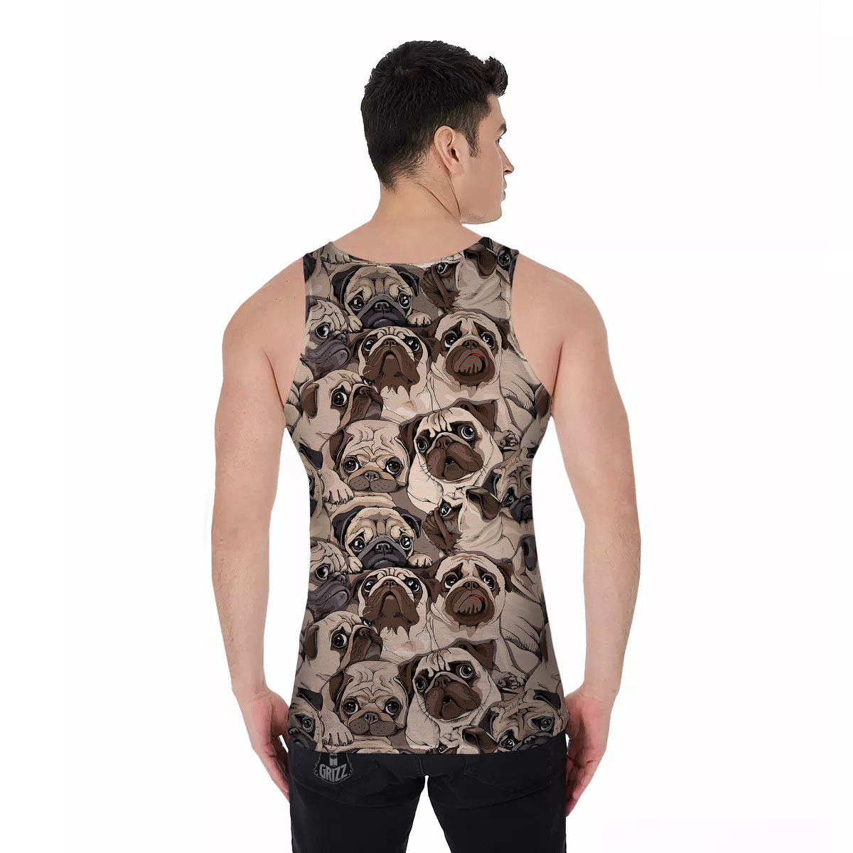 Portrait Pug Vintage Print Pattern Men's Tank Top-grizzshop