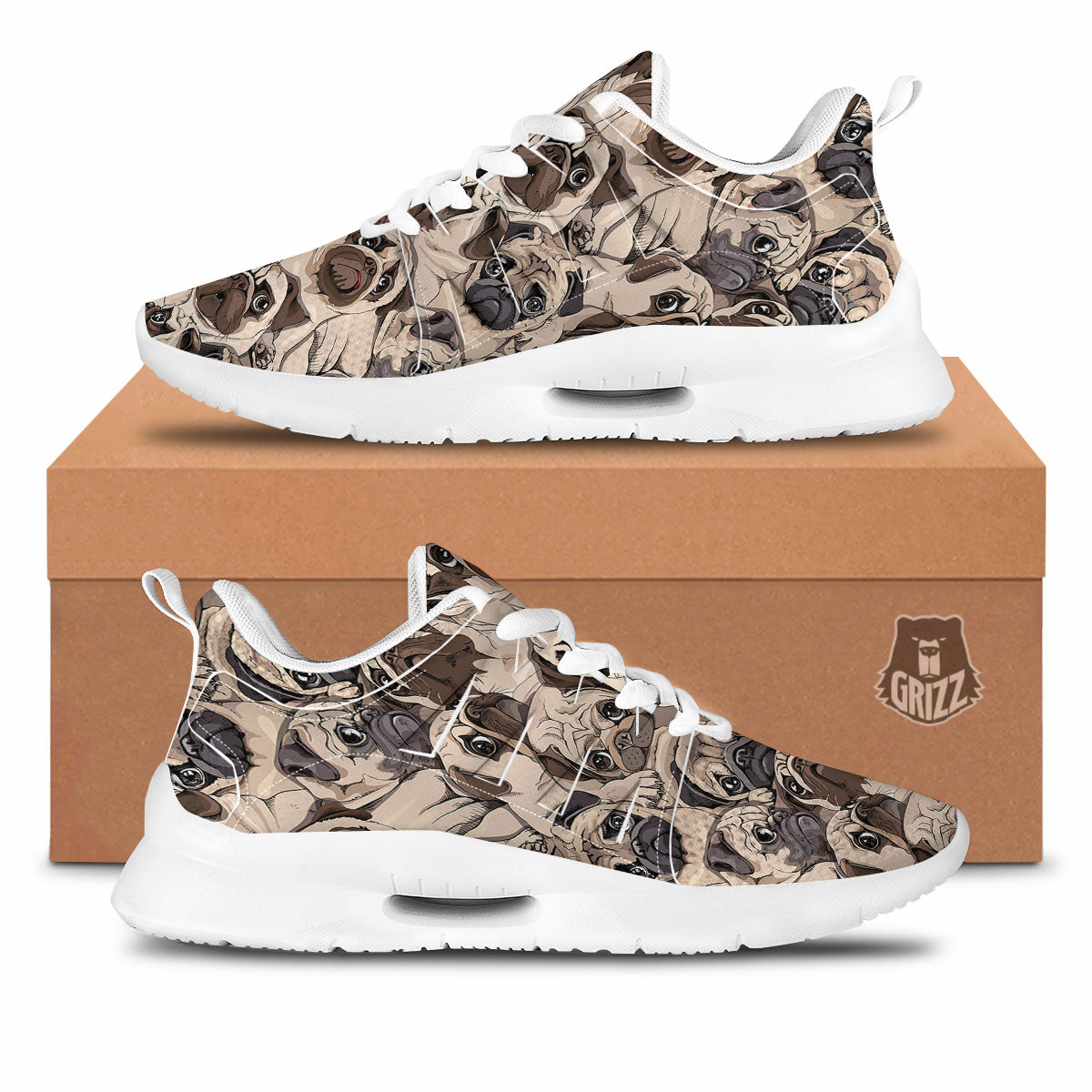 Portrait Pug Vintage Print Pattern Tennis Shoes-grizzshop