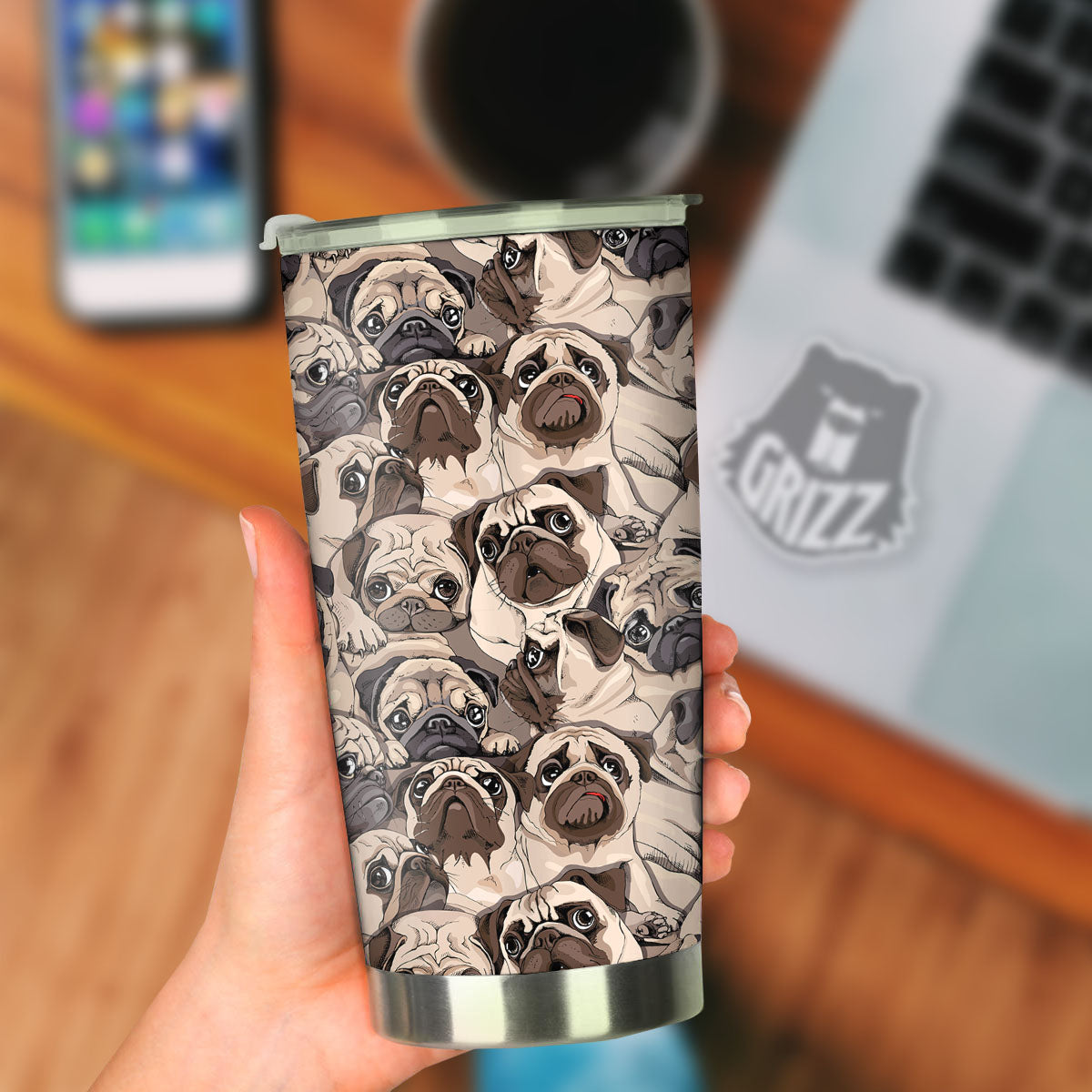 Portrait Pug Vintage Print Pattern Tumbler-grizzshop