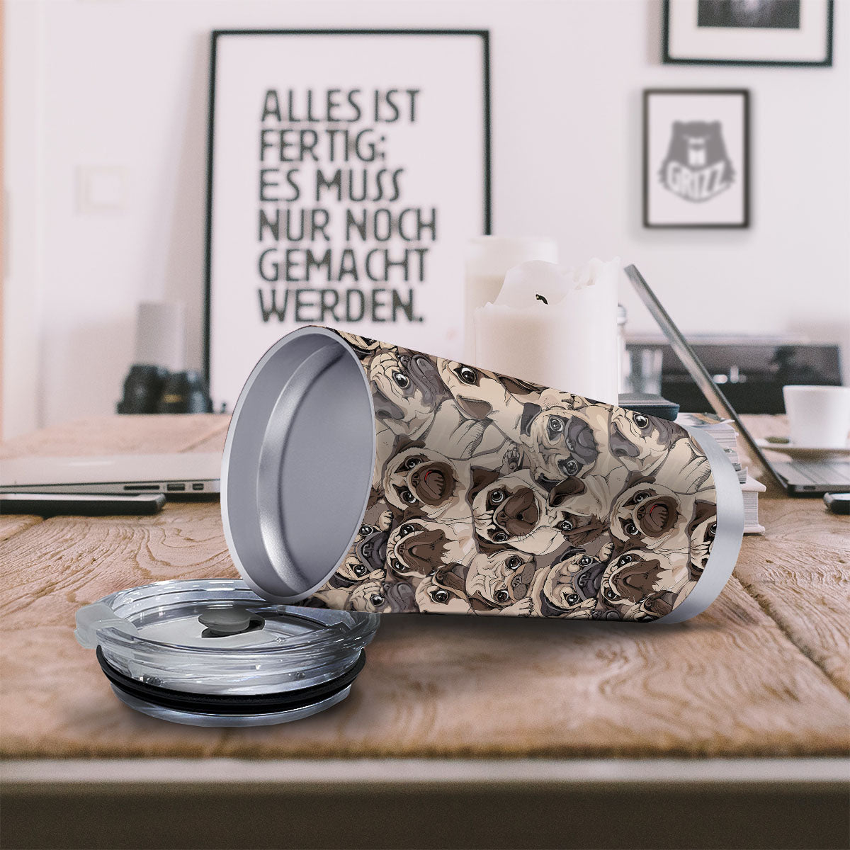 Portrait Pug Vintage Print Pattern Tumbler-grizzshop