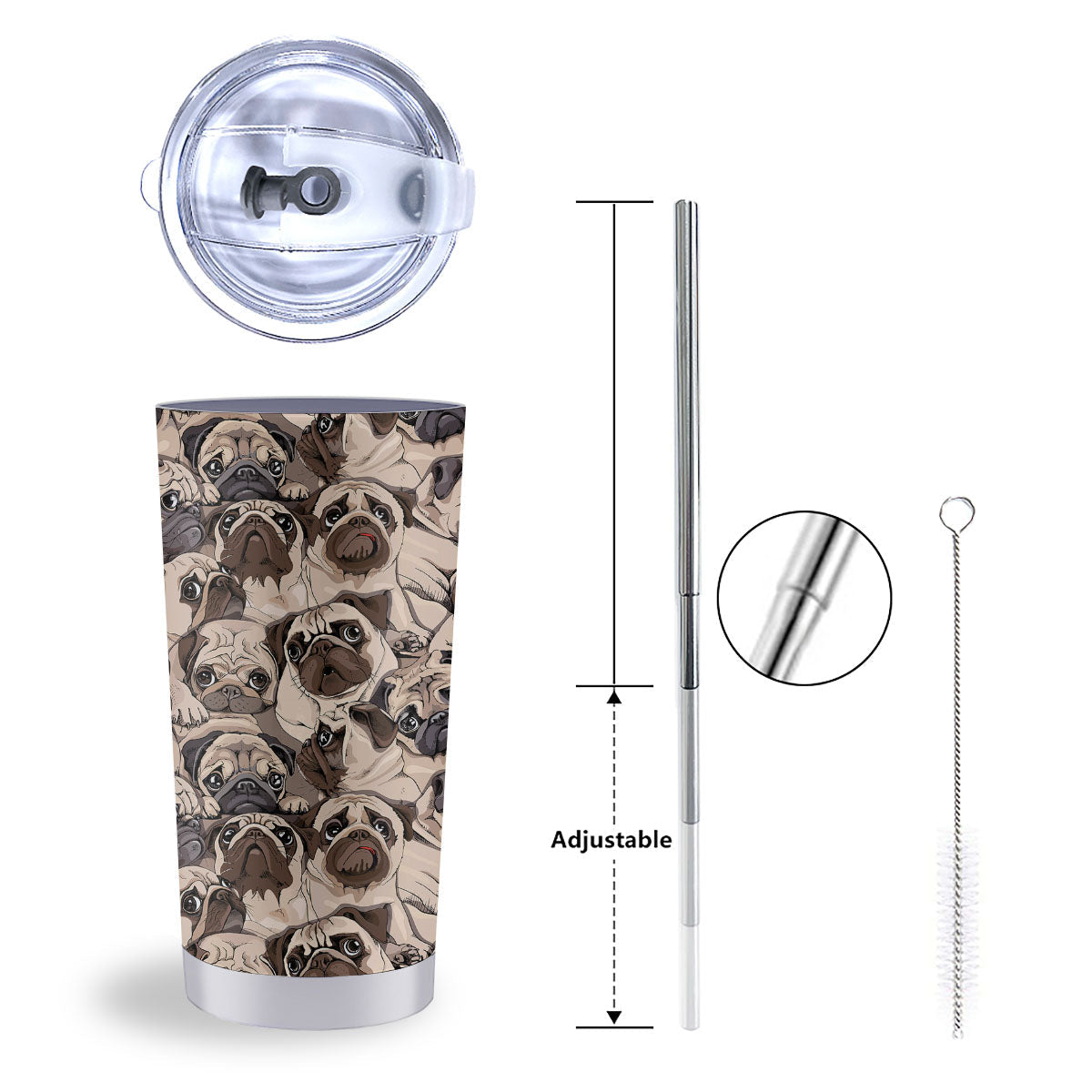 Portrait Pug Vintage Print Pattern Tumbler-grizzshop