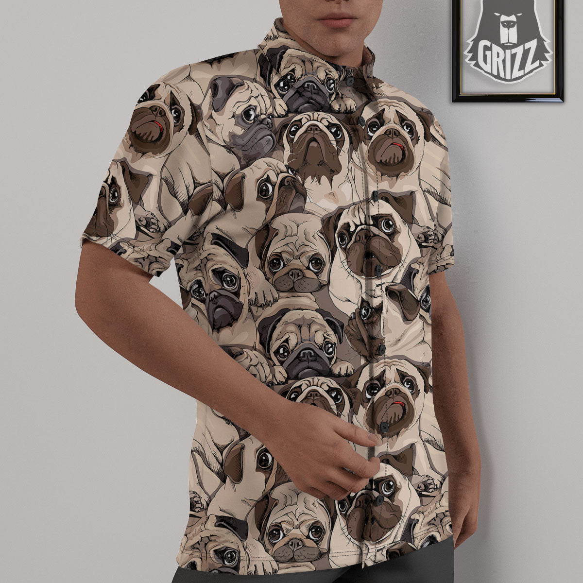 Portrait Pug Vintage Print Pattern Untucked Shirts-grizzshop