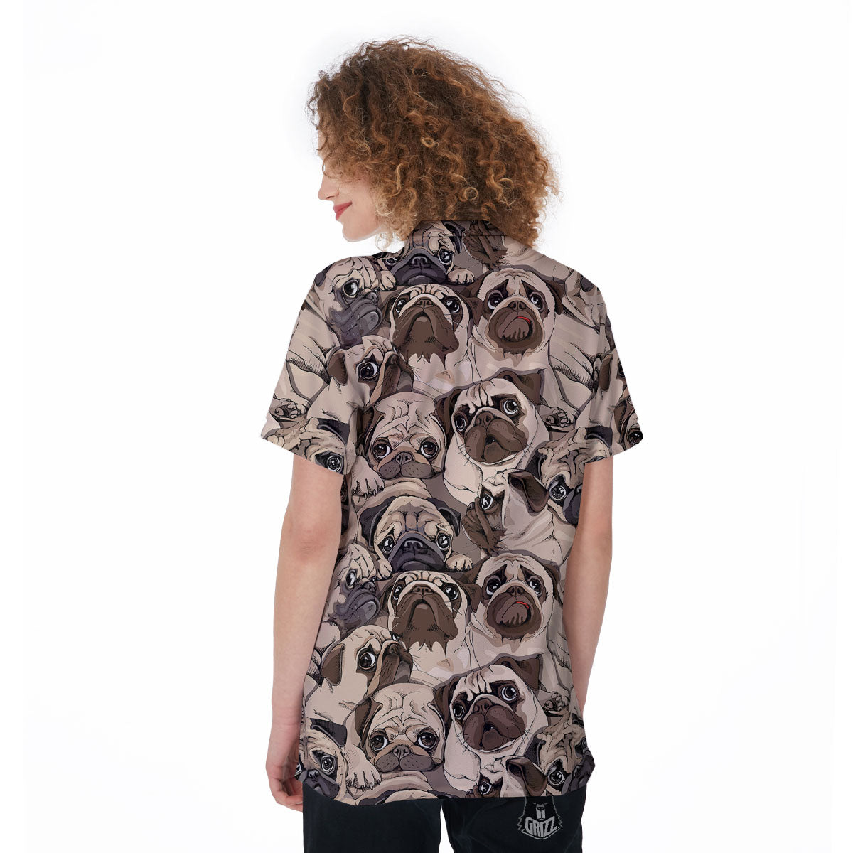 Portrait Pug Vintage Print Pattern Women's Golf Shirts-grizzshop