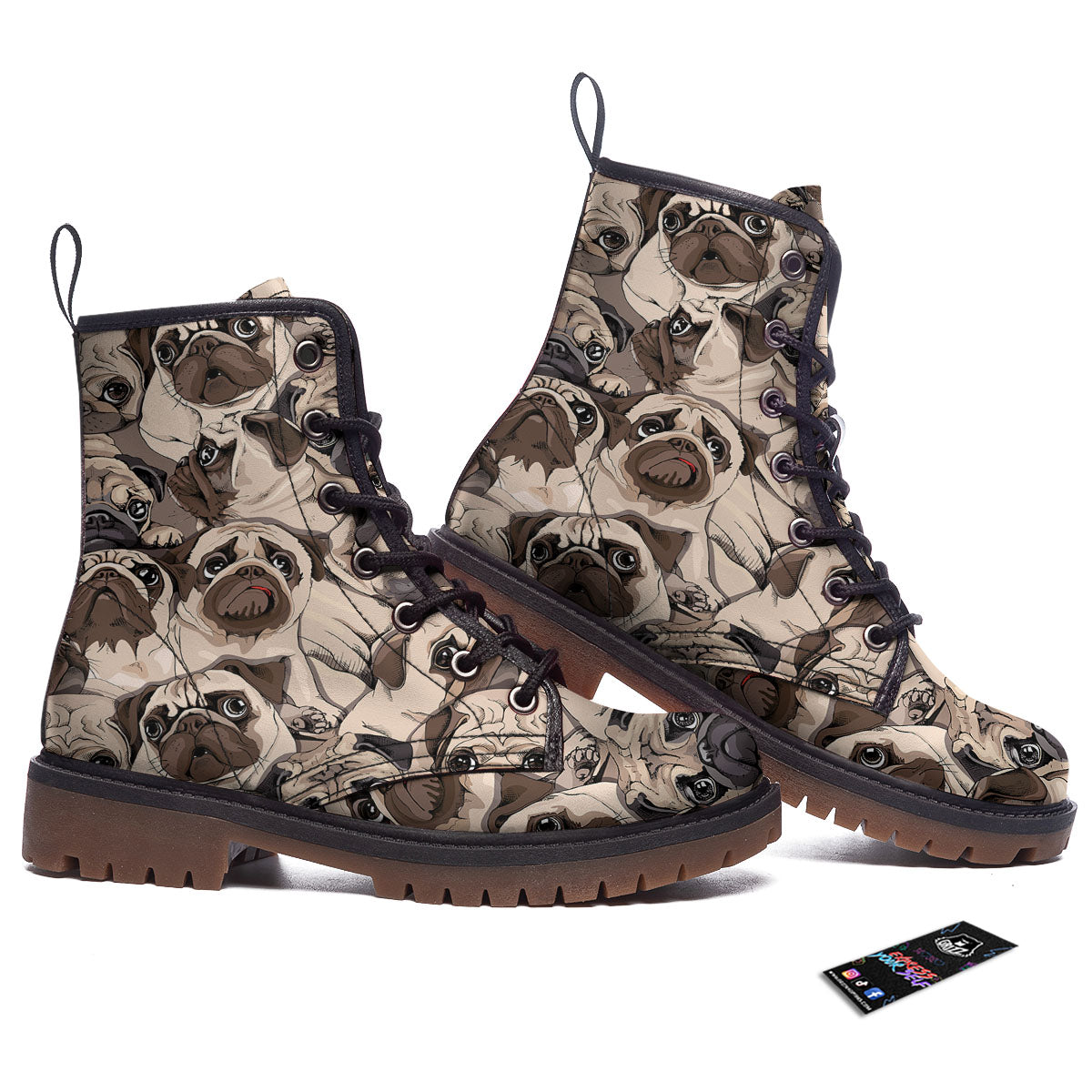 Portrait Pug Vintage Print Pattern Work Boots-grizzshop