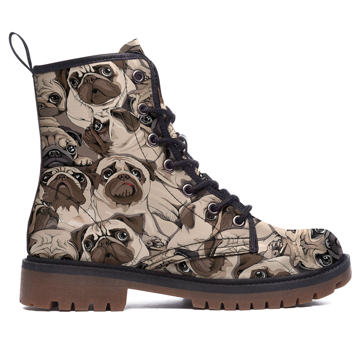 Portrait Pug Vintage Print Pattern Work Boots-grizzshop