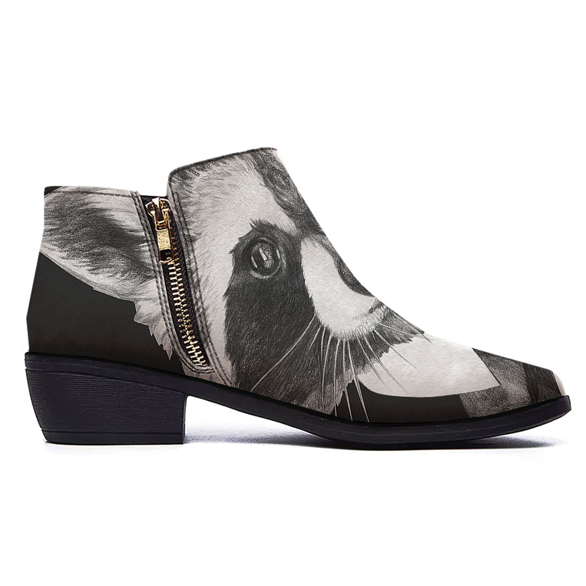 Portrait Raccoon Print Ankle Boots-grizzshop