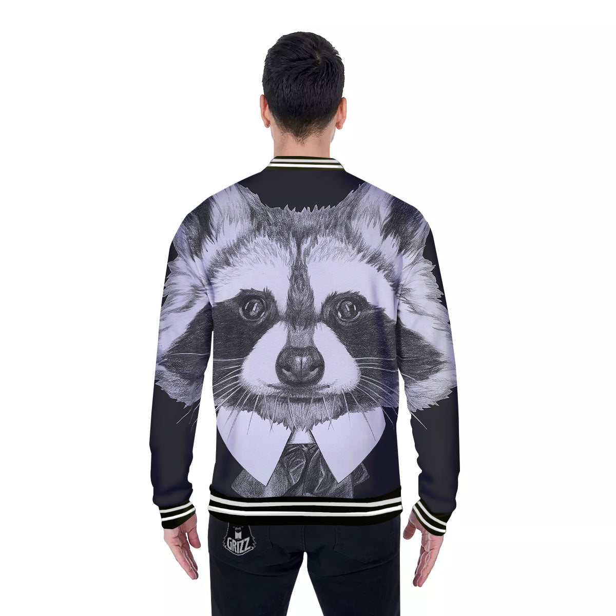 Portrait Raccoon Print Baseball Jacket-grizzshop