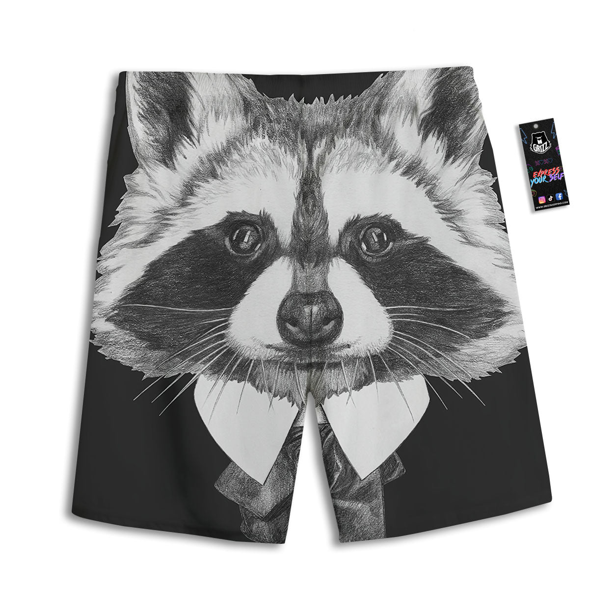 Portrait Raccoon Print Men's Athletic Shorts