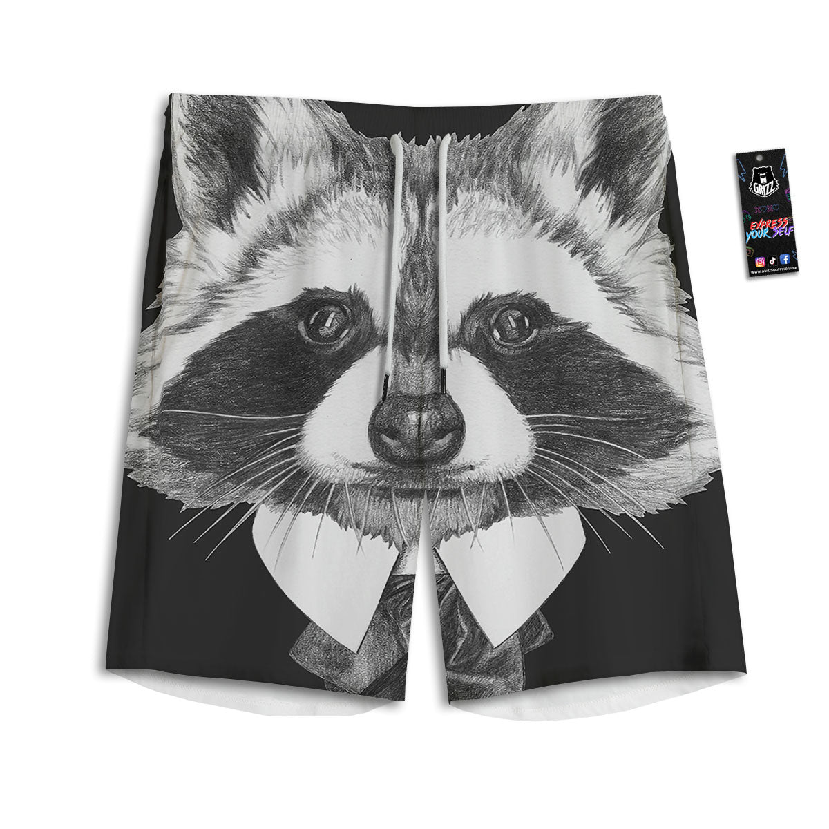 Portrait Raccoon Print Men's Athletic Shorts