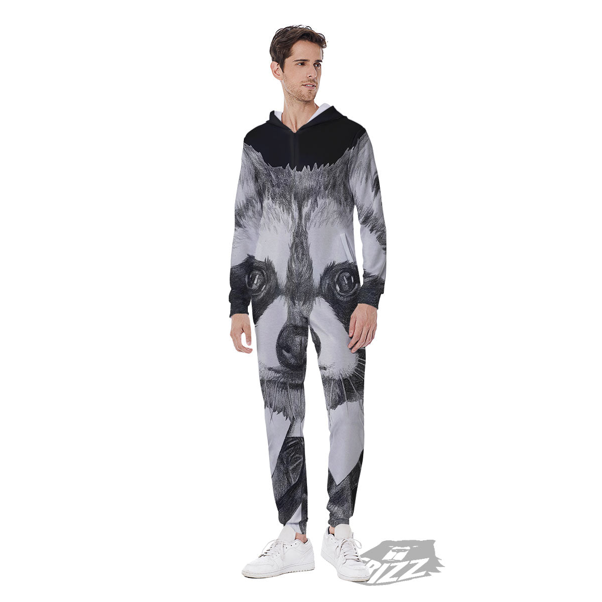 Portrait Raccoon Print Men's Jumpsuit-grizzshop