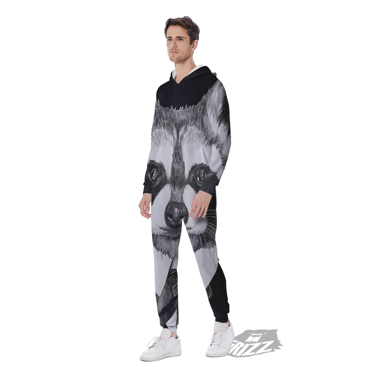 Portrait Raccoon Print Men's Jumpsuit-grizzshop