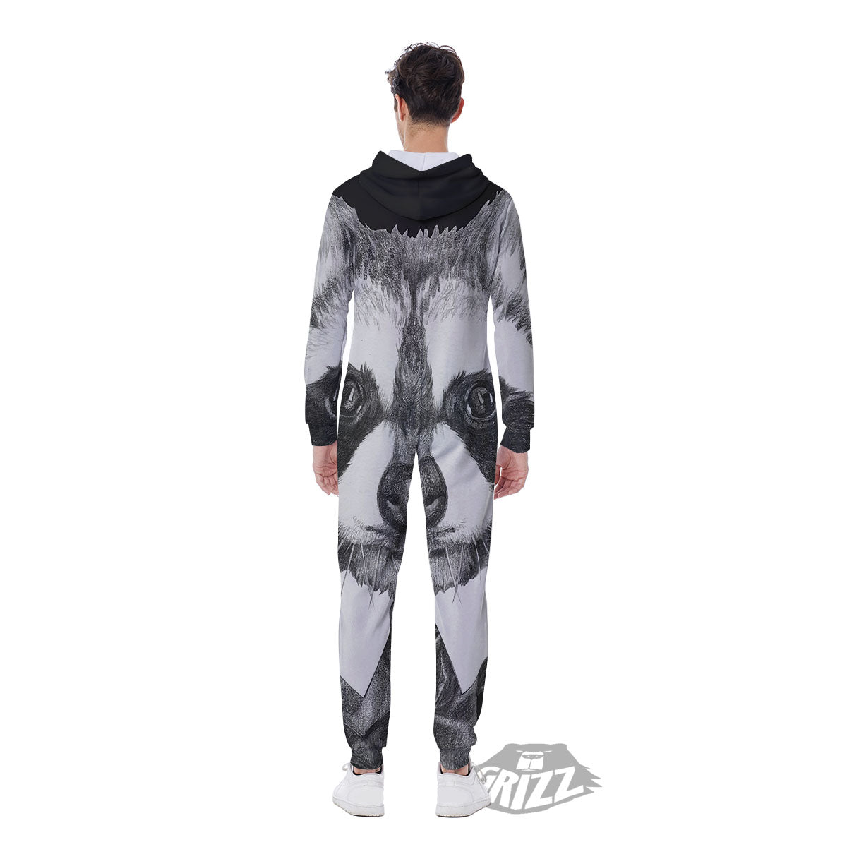 Portrait Raccoon Print Men's Jumpsuit-grizzshop