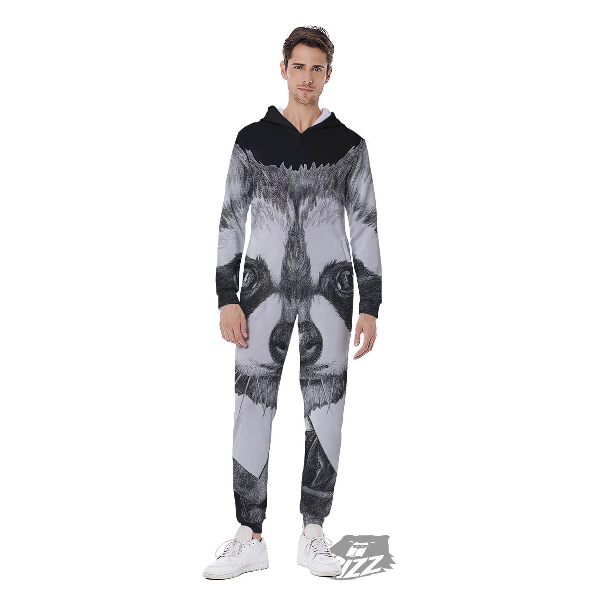 Portrait Raccoon Print Men's Jumpsuit-grizzshop