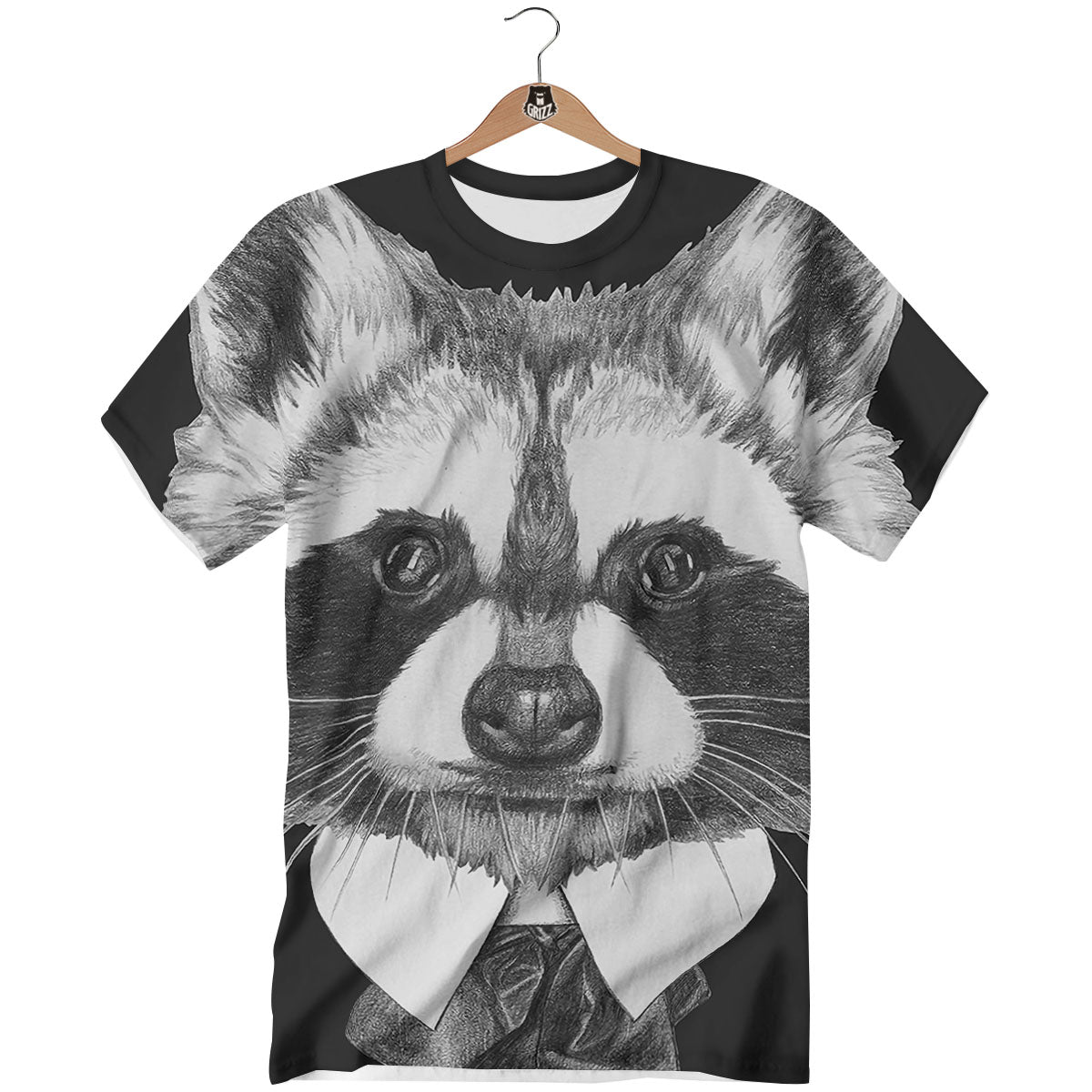 Portrait Raccoon Print T-Shirt-grizzshop