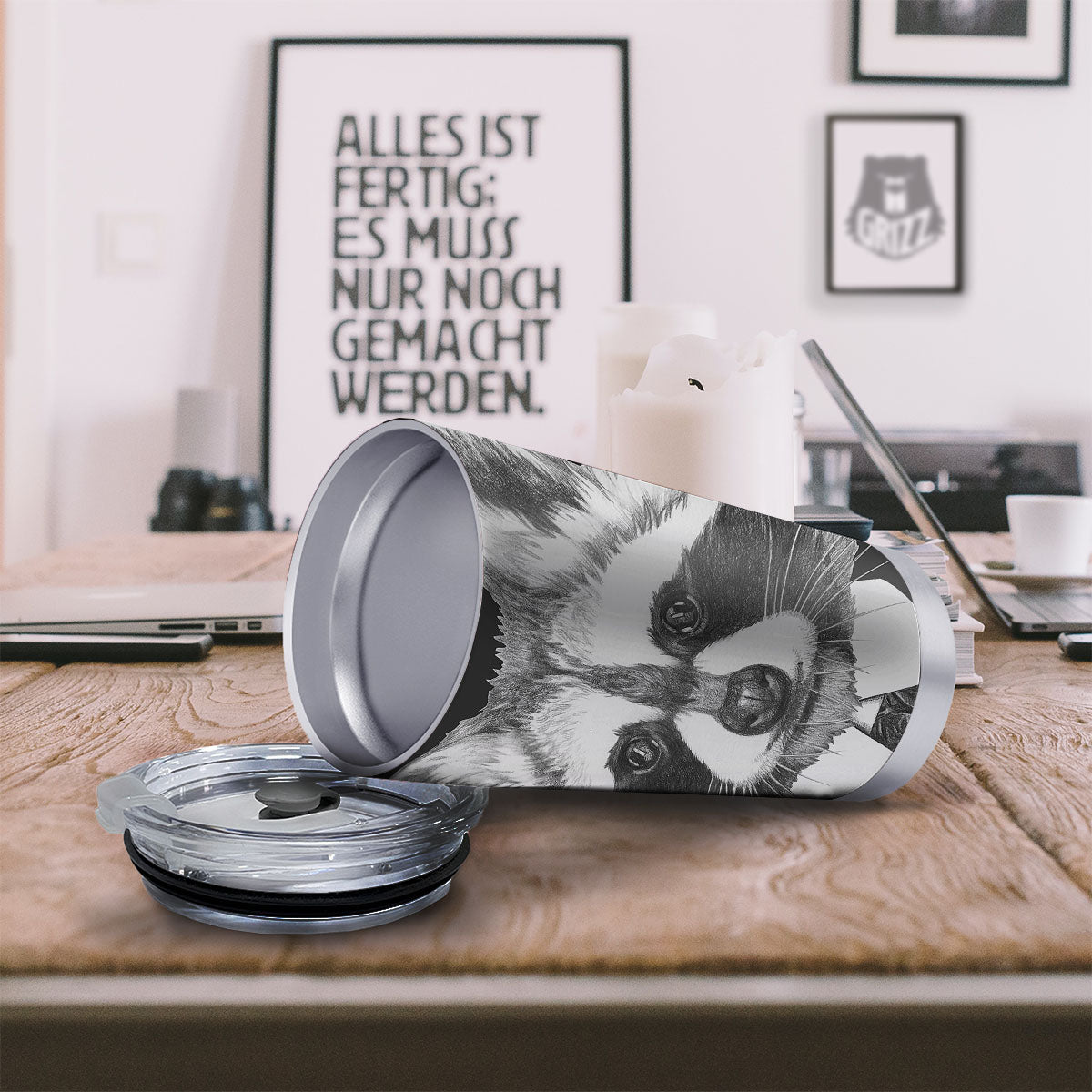 Portrait Raccoon Print Tumbler-grizzshop