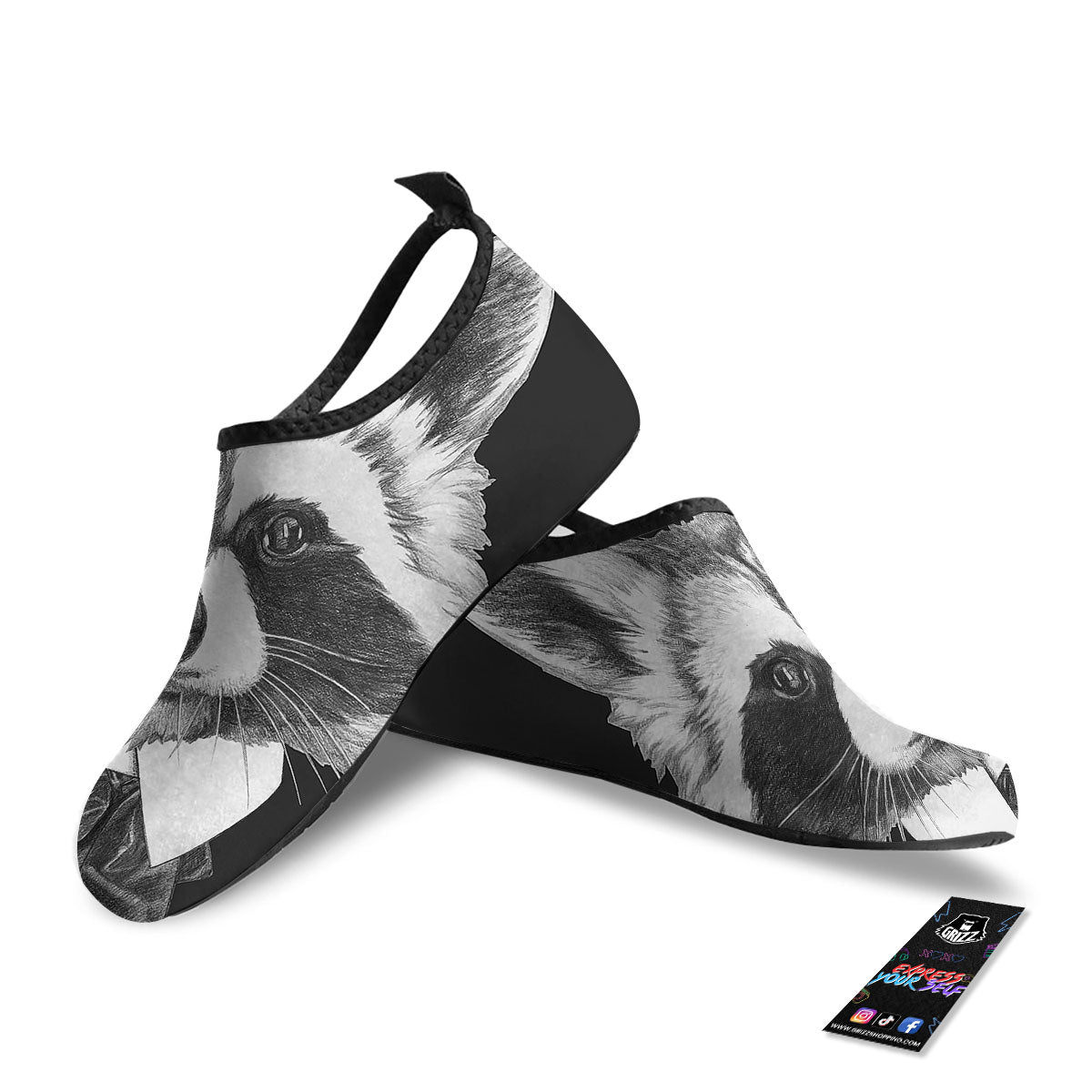 Portrait Raccoon Print Water Shoes-grizzshop