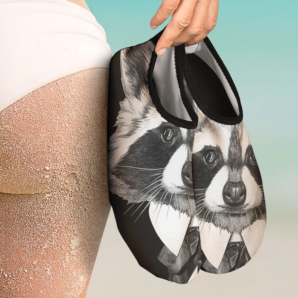 Portrait Raccoon Print Water Shoes-grizzshop