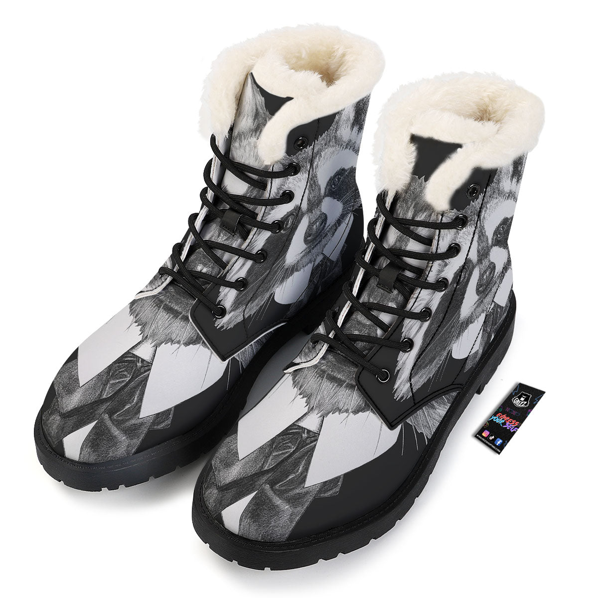 Portrait Raccoon Print Winter Boots-grizzshop
