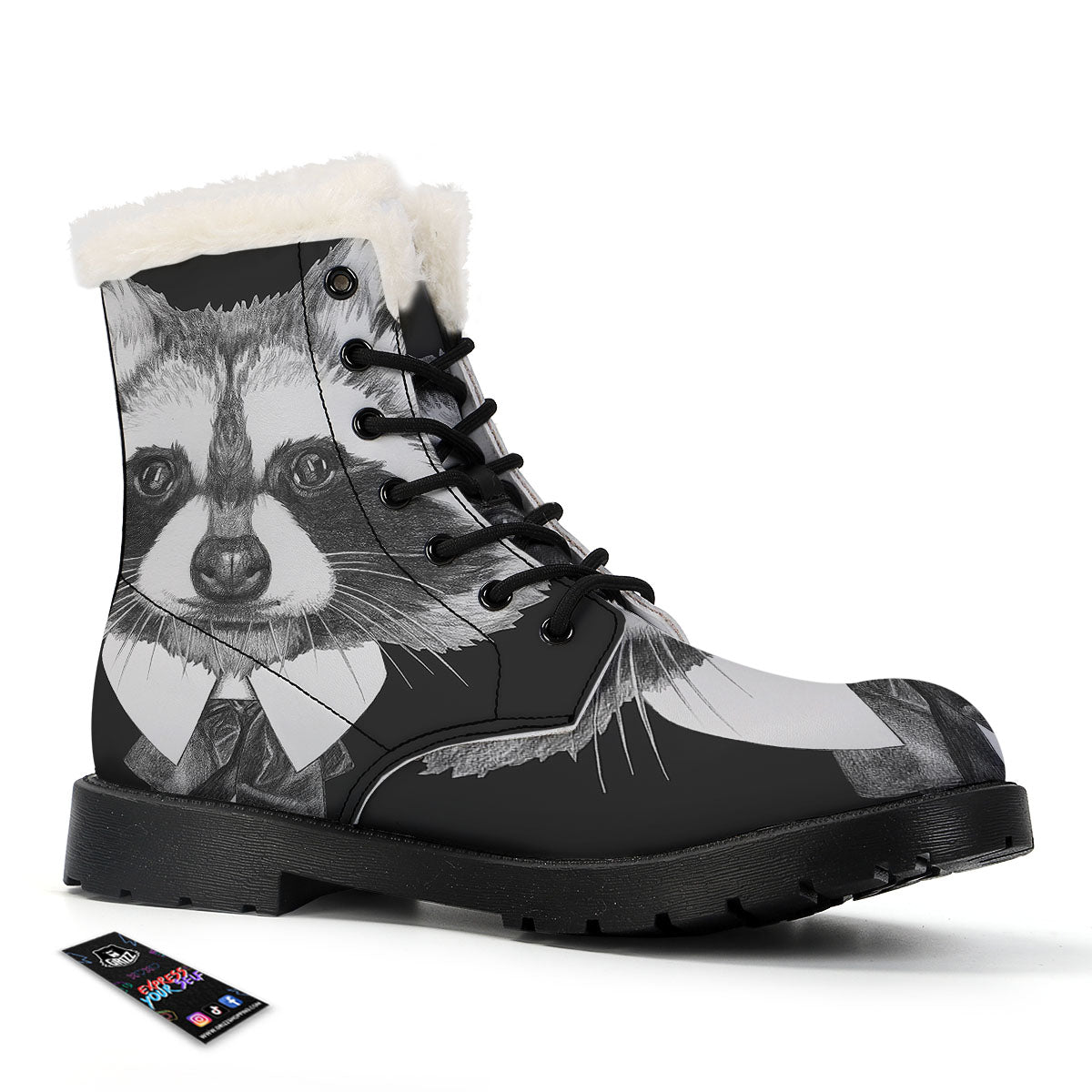 Portrait Raccoon Print Winter Boots-grizzshop