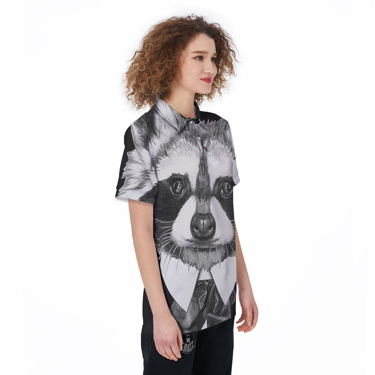 Portrait Raccoon Print Women's Golf Shirts-grizzshop
