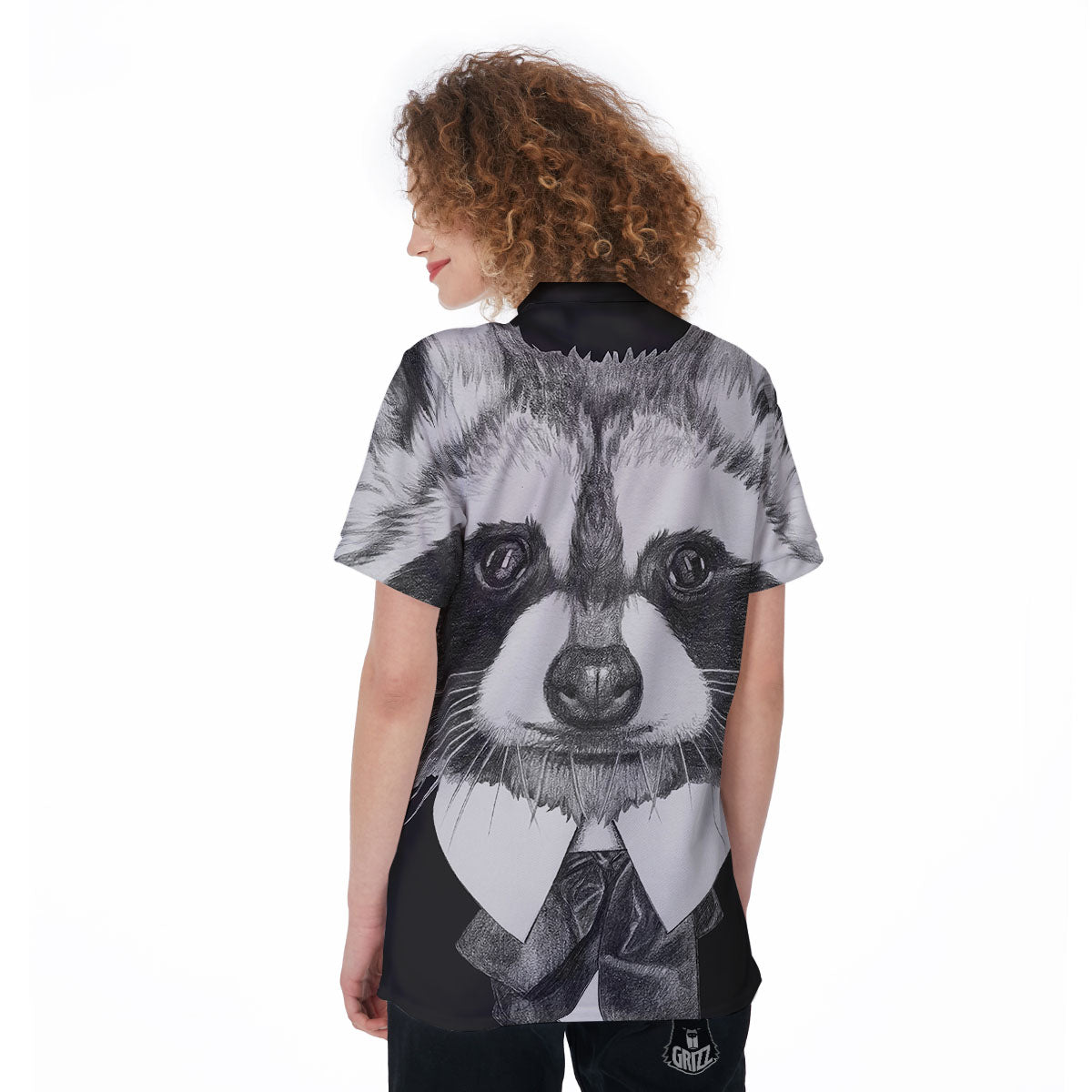 Portrait Raccoon Print Women's Golf Shirts-grizzshop