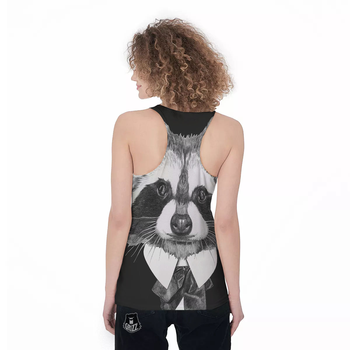 Portrait Raccoon Print Women's Racerback Tank Top-grizzshop