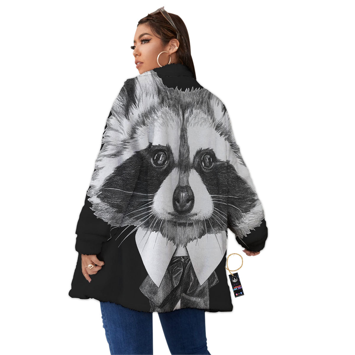 Portrait Raccoon Print Women's Sherpa Jacket-grizzshop