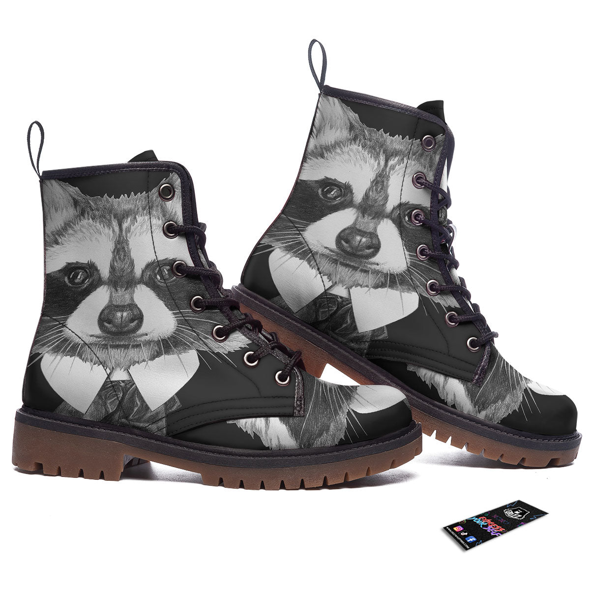 Portrait Raccoon Print Work Boots-grizzshop
