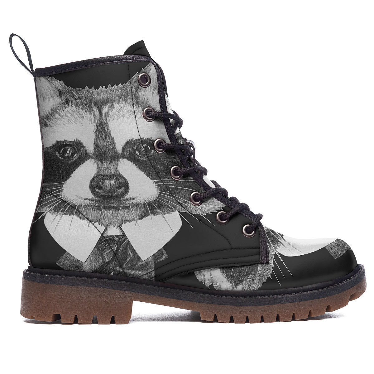 Portrait Raccoon Print Work Boots-grizzshop
