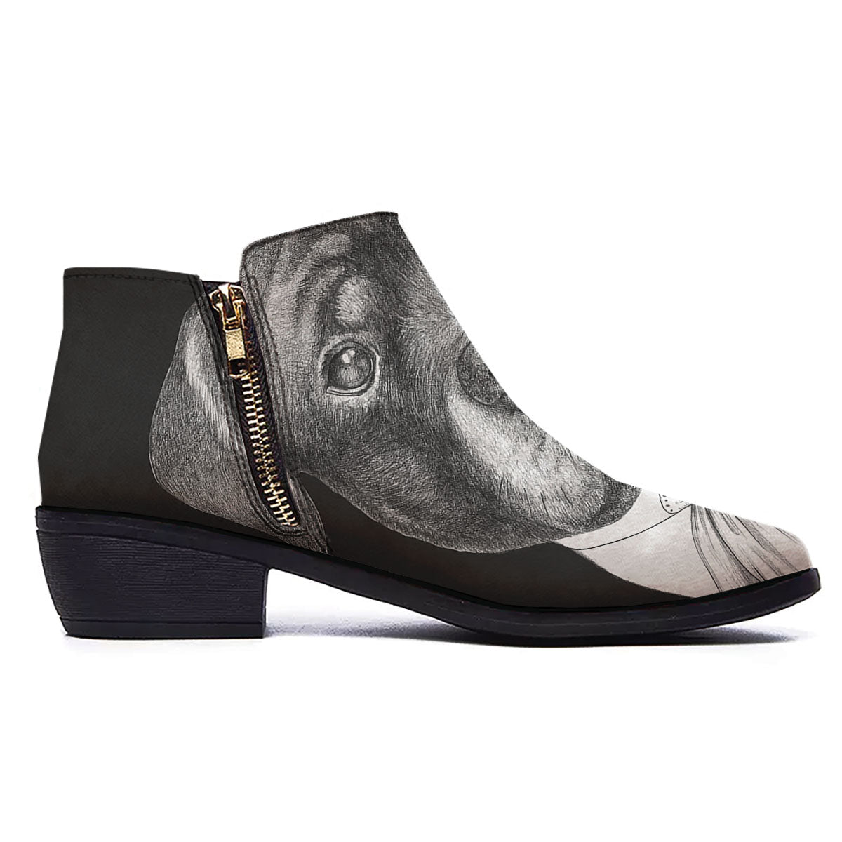 Portrait Rottweiler Vintage Print Ankle Boots-grizzshop