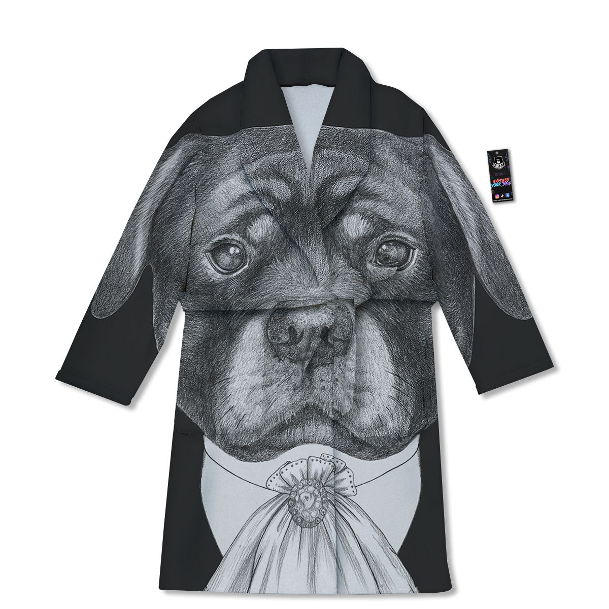 Portrait Rottweiler Vintage Print Bathrobe-grizzshop