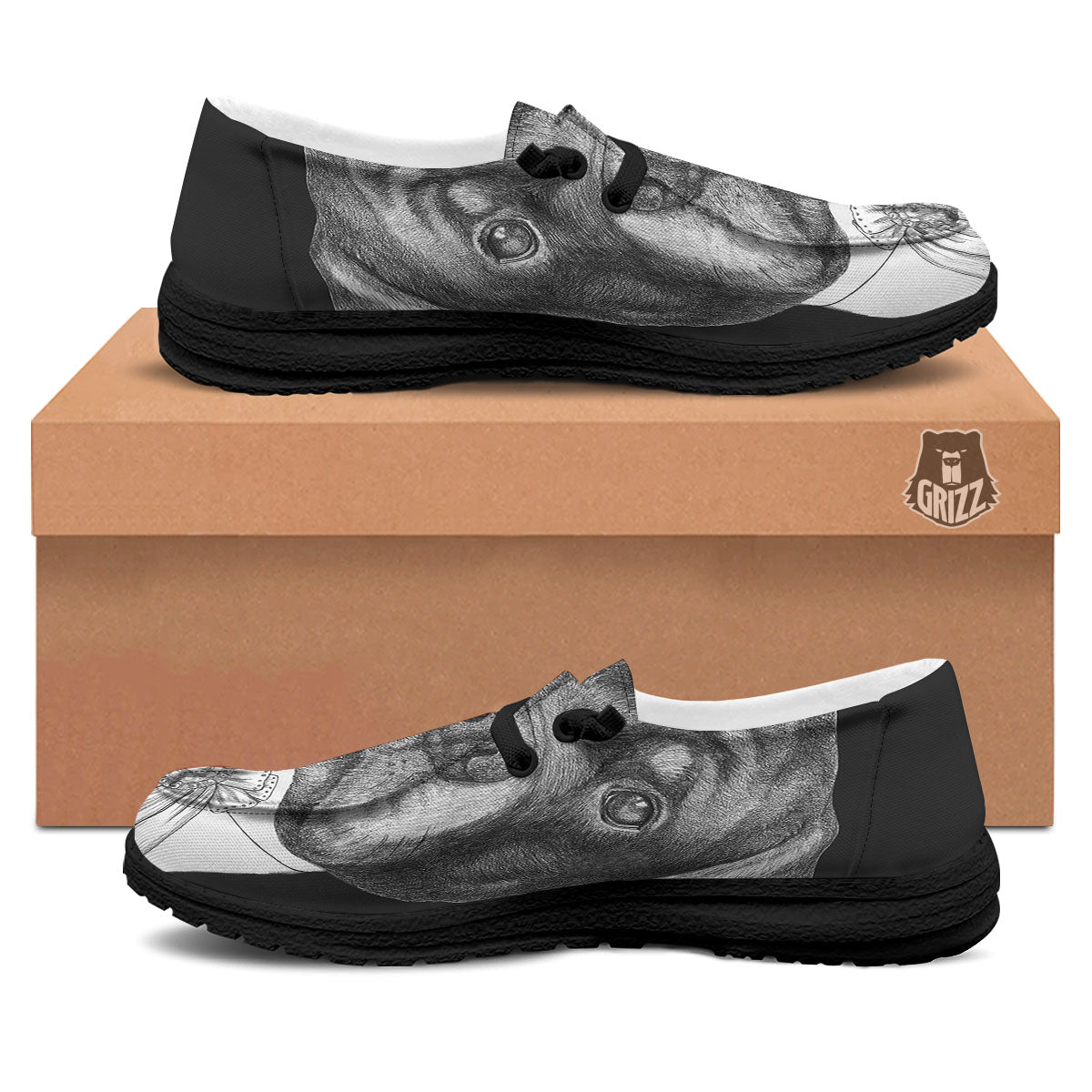 Portrait Rottweiler Vintage Print Black Loafers-grizzshop
