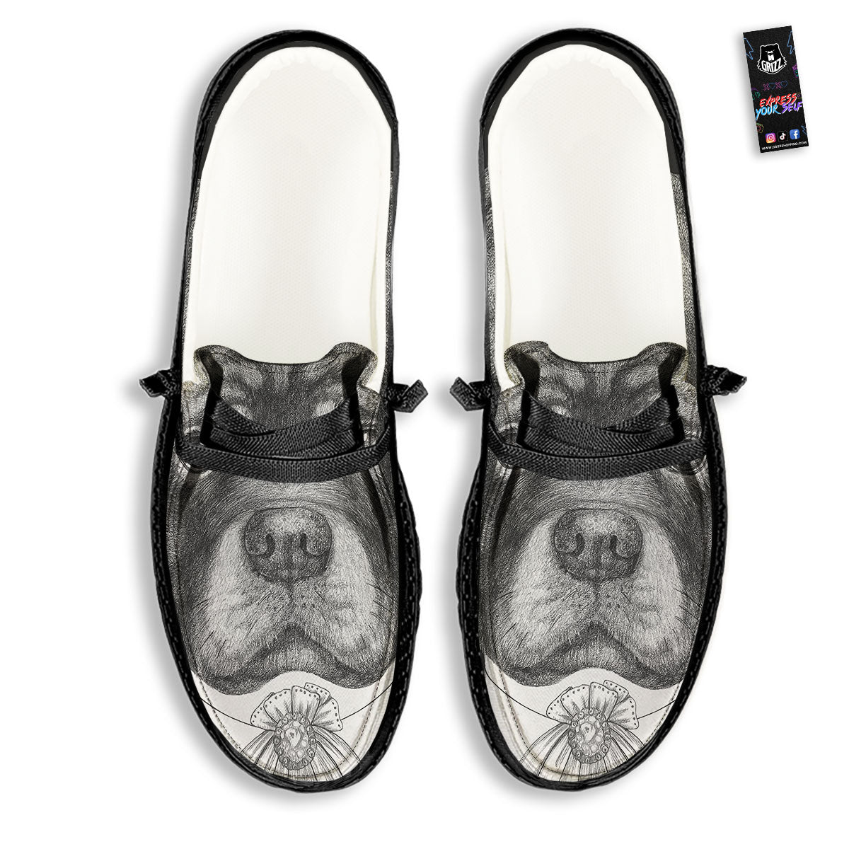 Portrait Rottweiler Vintage Print Black Loafers-grizzshop