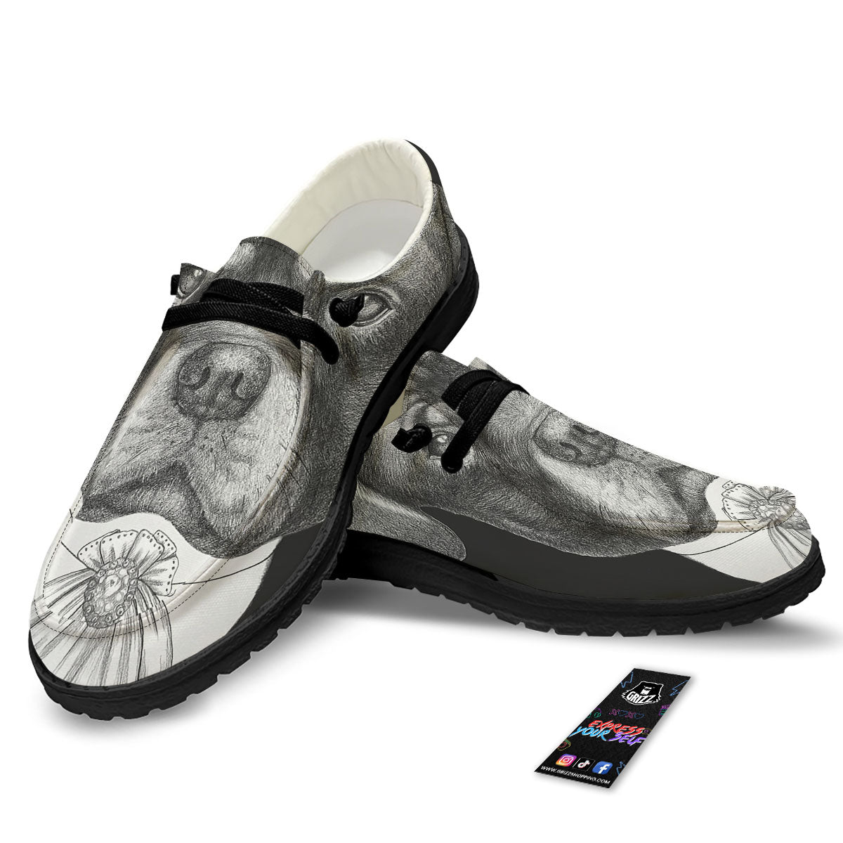 Portrait Rottweiler Vintage Print Black Loafers-grizzshop