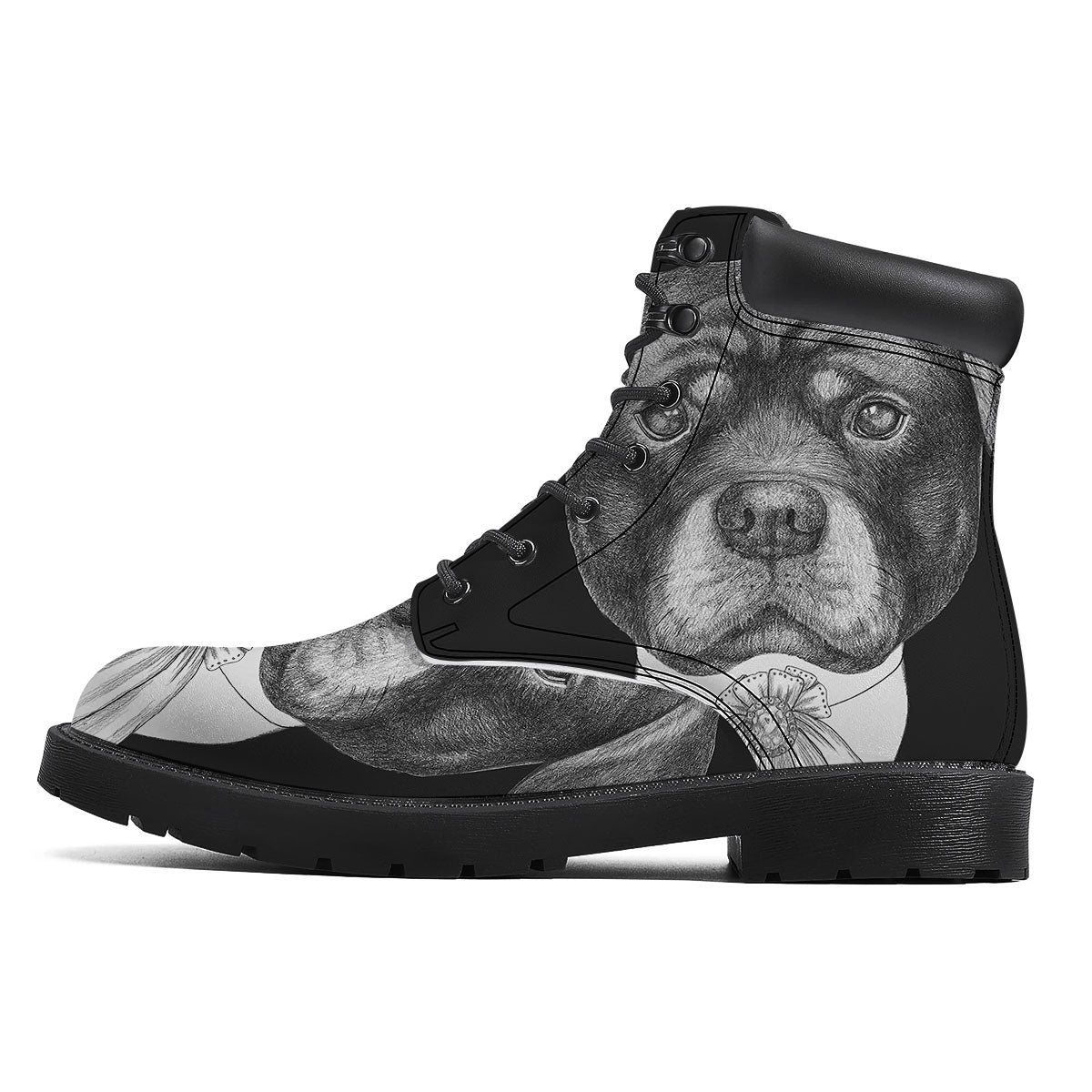 Portrait Rottweiler Vintage Print Boots-grizzshop