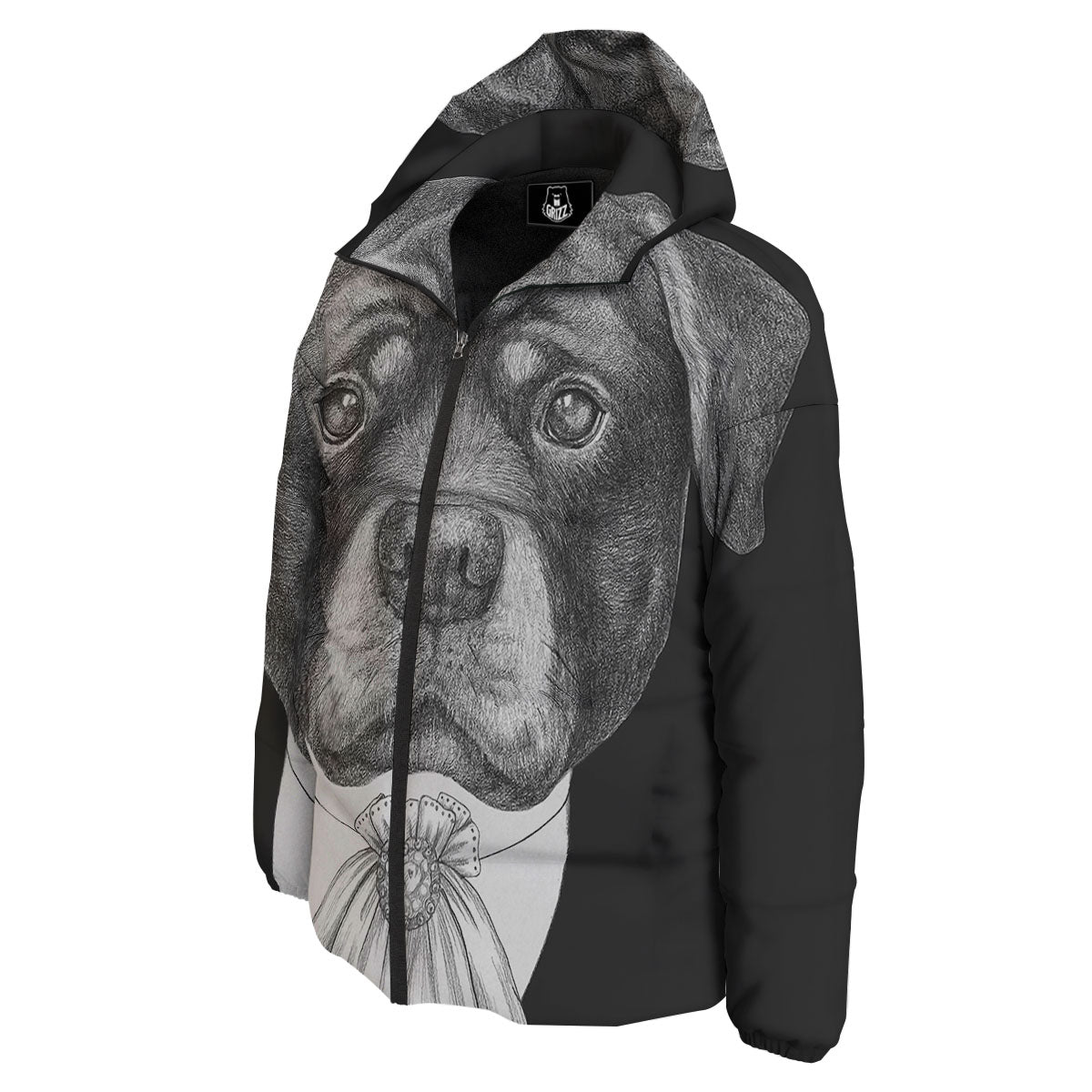 Portrait Rottweiler Vintage Print Down Jacket-grizzshop