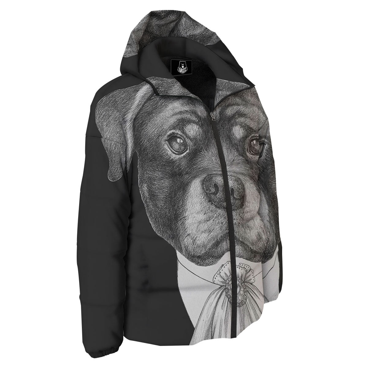 Portrait Rottweiler Vintage Print Down Jacket-grizzshop