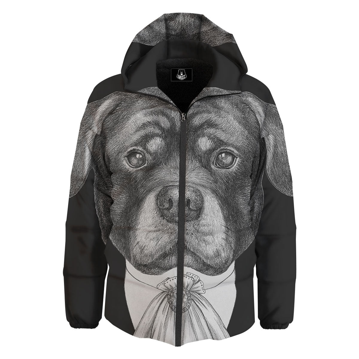 Portrait Rottweiler Vintage Print Down Jacket-grizzshop