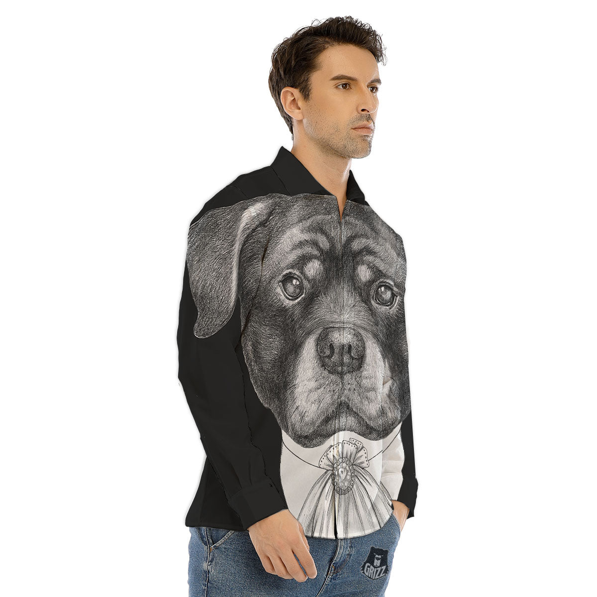 Portrait Rottweiler Vintage Print Men's Dress Shirts-grizzshop