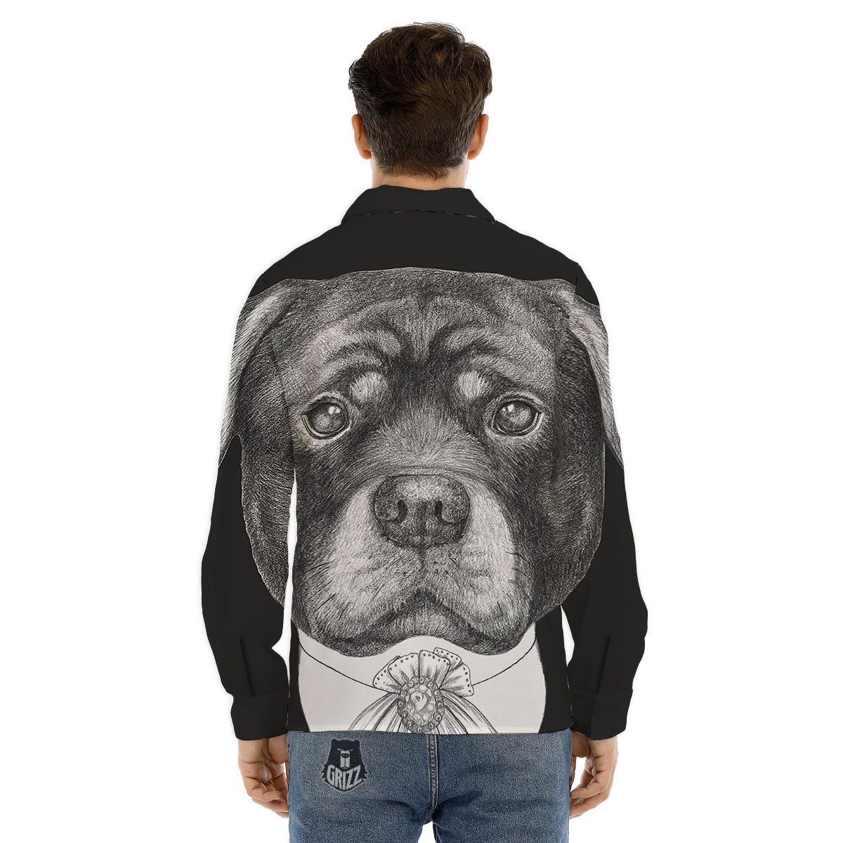 Portrait Rottweiler Vintage Print Men's Dress Shirts-grizzshop