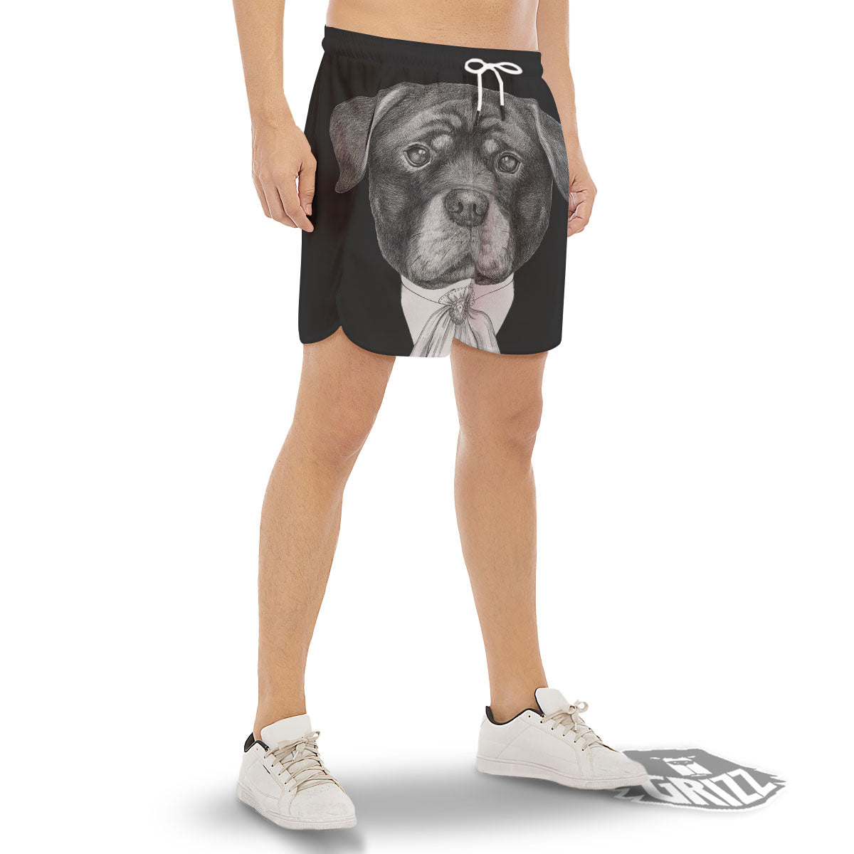 Portrait Rottweiler Vintage Print Men's Gym Shorts-grizzshop