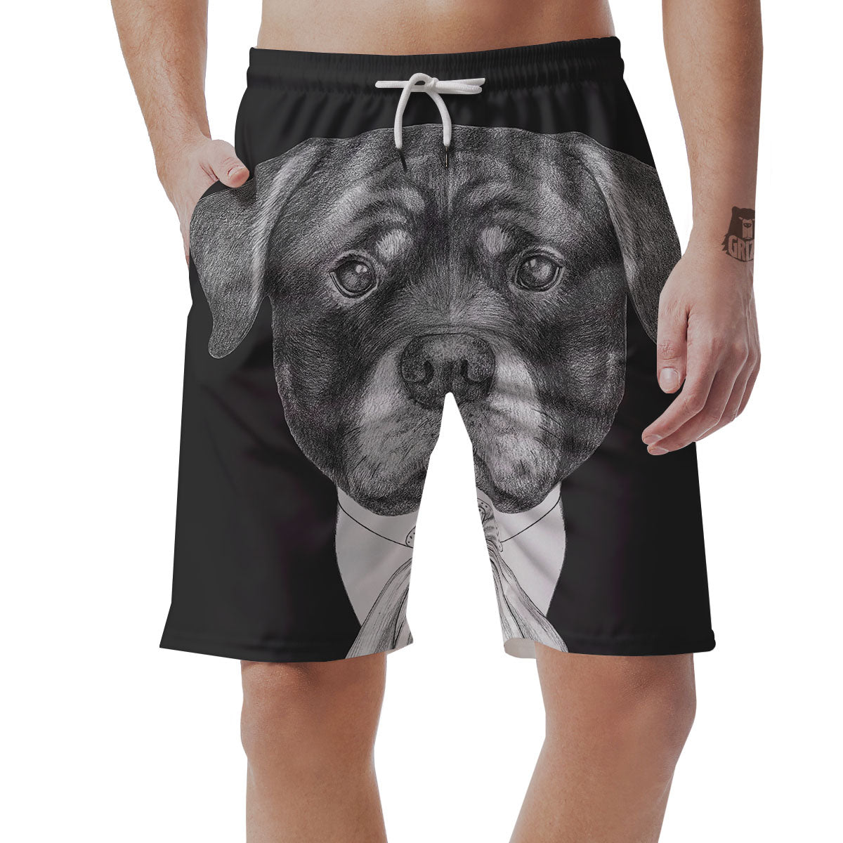 Portrait Rottweiler Vintage Print Men's Shorts-grizzshop
