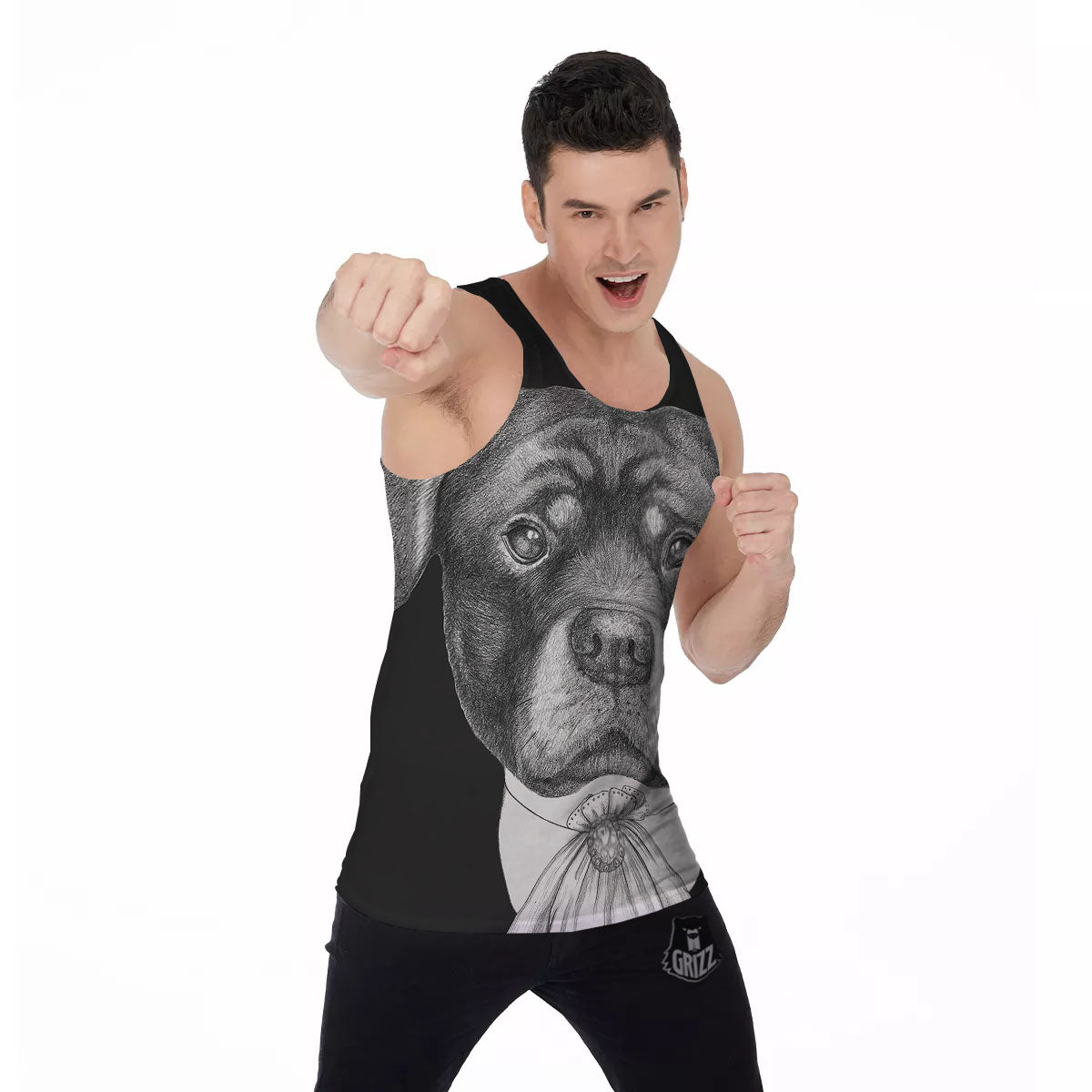 Portrait Rottweiler Vintage Print Men's Tank Top-grizzshop