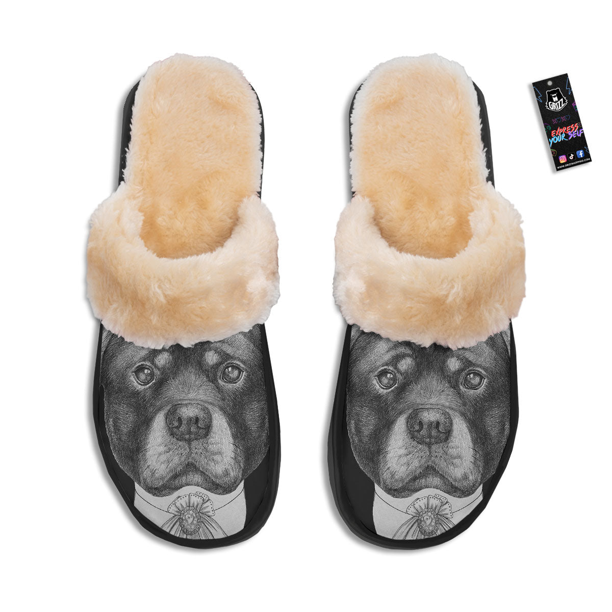Portrait Rottweiler Vintage Print Slippers-grizzshop