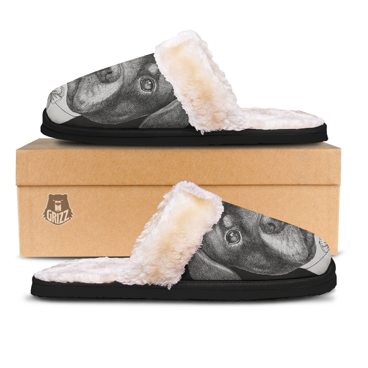 Portrait Rottweiler Vintage Print Slippers-grizzshop
