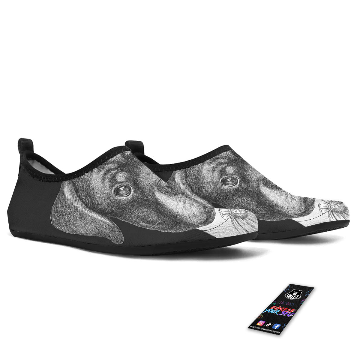 Portrait Rottweiler Vintage Print Water Shoes-grizzshop