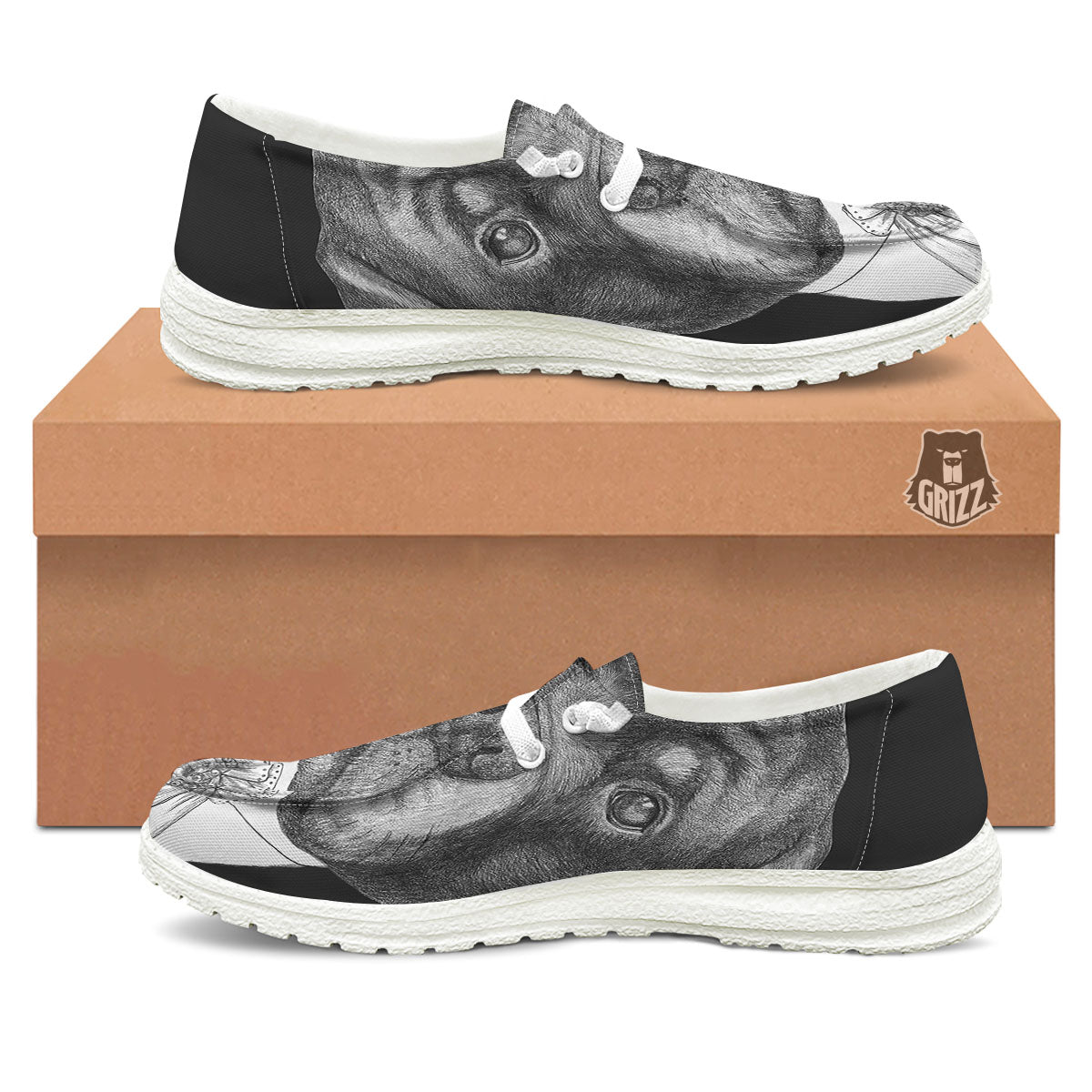 Portrait Rottweiler Vintage Print White Loafers-grizzshop