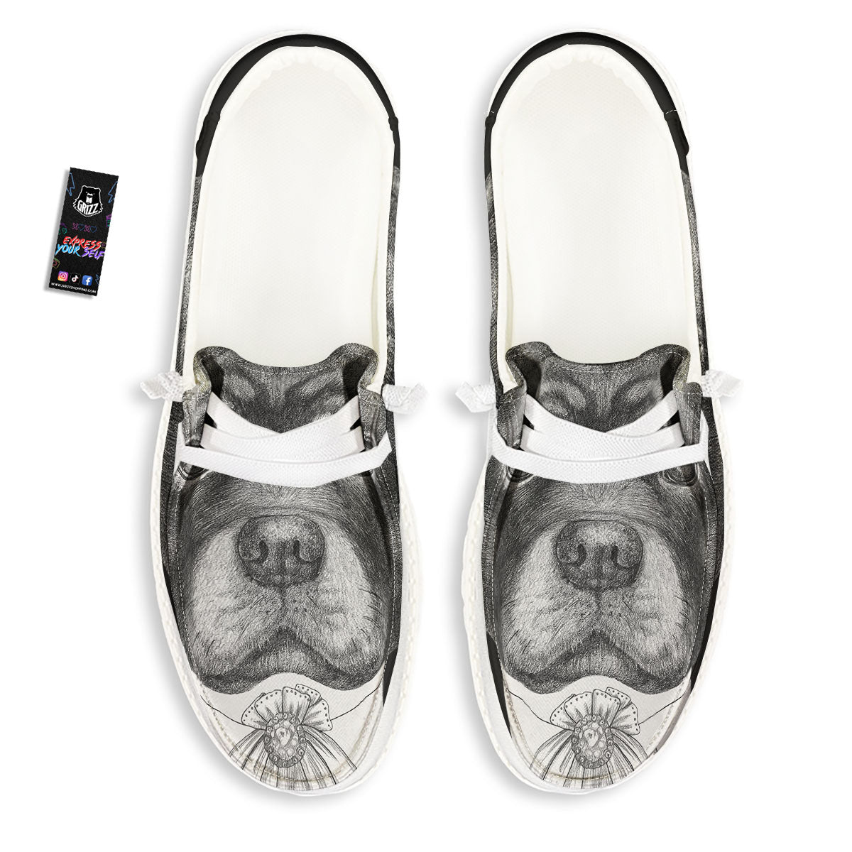 Portrait Rottweiler Vintage Print White Loafers-grizzshop