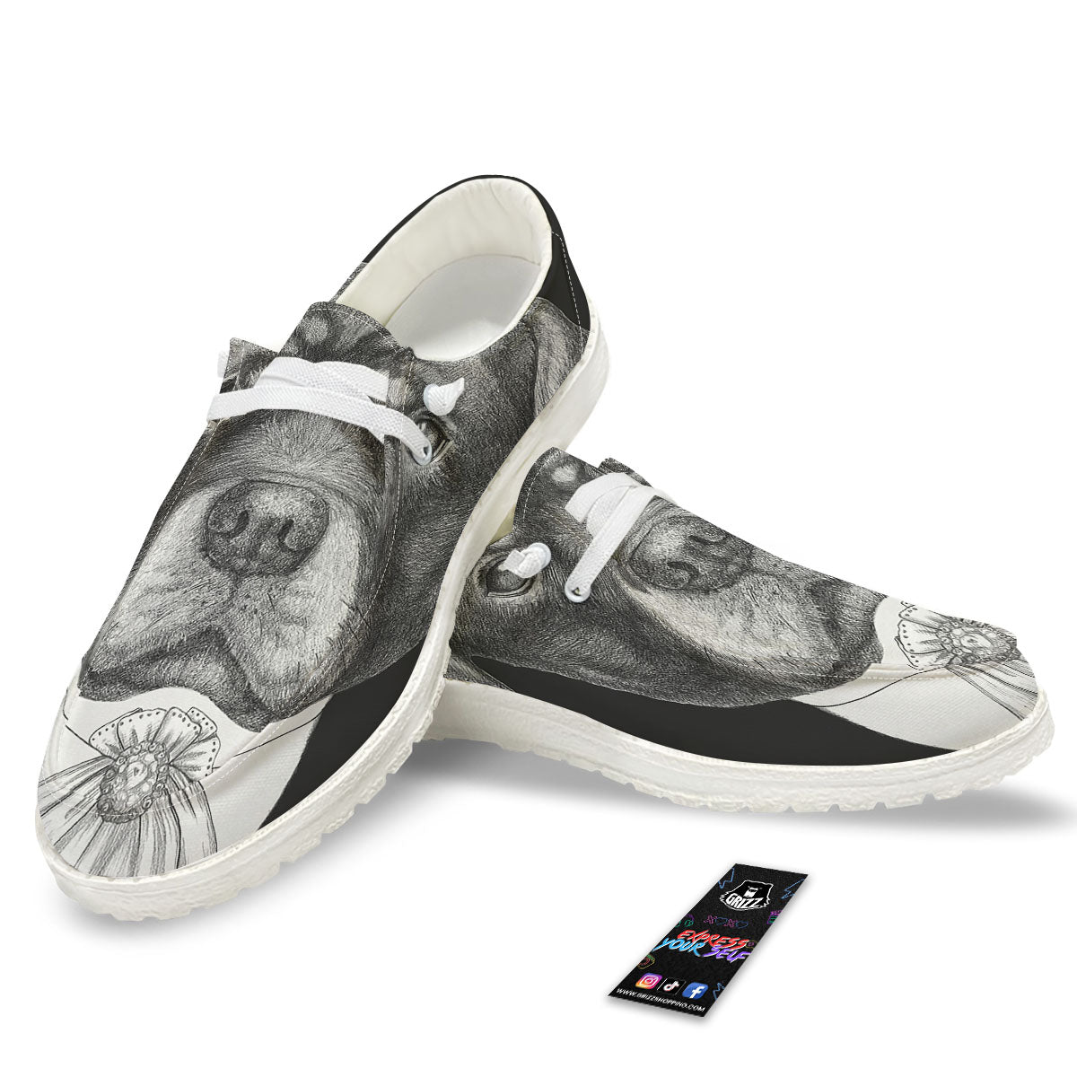 Portrait Rottweiler Vintage Print White Loafers-grizzshop