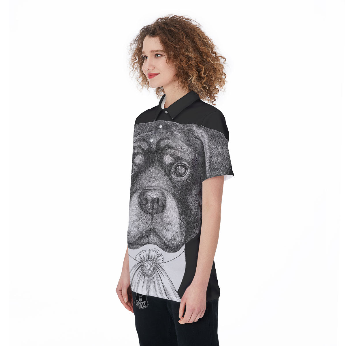 Portrait Rottweiler Vintage Print Women's Golf Shirts-grizzshop